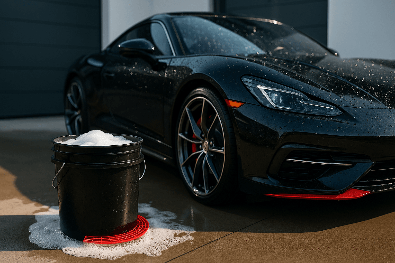 Car Wash Bucket & Grit Guard in use