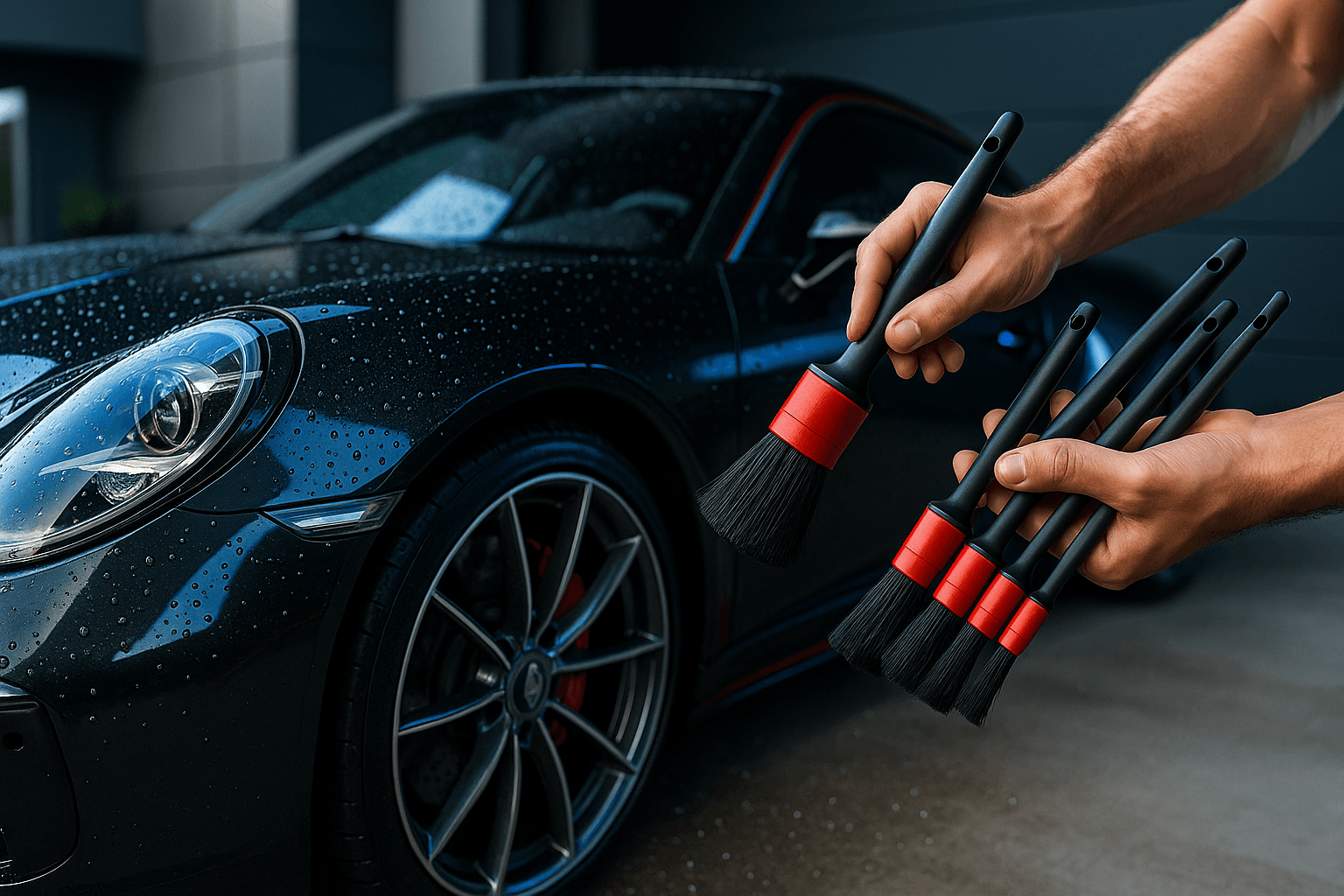 Interior Detailing Brush Kit in use