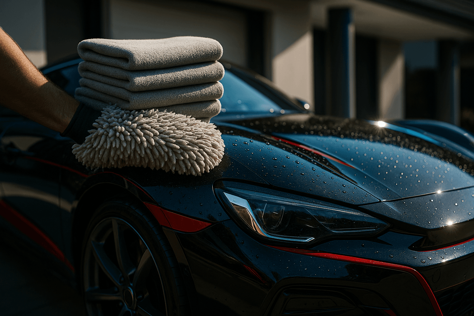 Microfibre Wash Mitt & Towels (8) in use