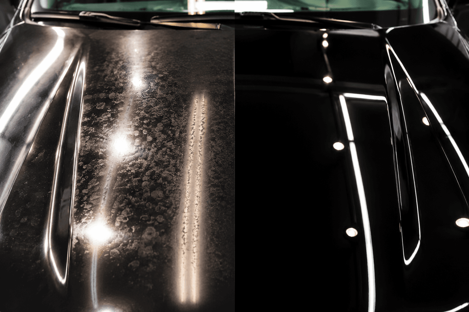 Before and after car paint gloss comparison